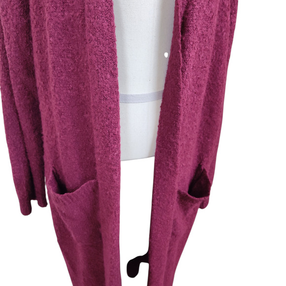 Ashley Stewart Sweater Women's 26/28 Burgundy Long Cardigan Open Front Pockets - Picture 4 of 14